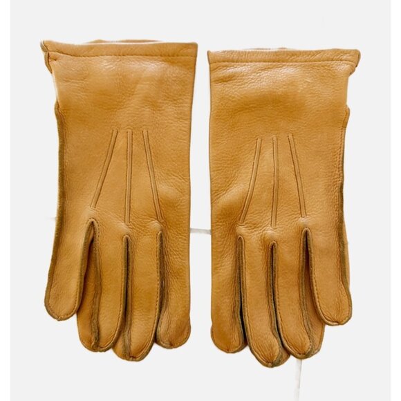 Vtg L.L. Bean Sta-Soft Deerskin Leather Gloves Small Tan Strap Buckle USA M/7 - Picture 2 of 7